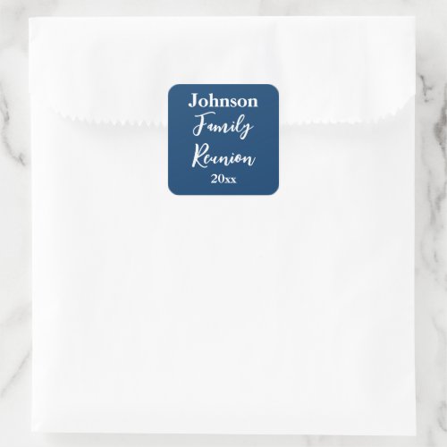 Family Reunion Blue and White Name Year Template Square Sticker