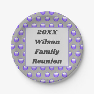 Family Reunion Blue Gray Modern Polka Dot Paper Plates