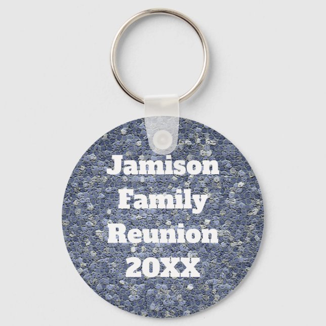 Family Reunion Blue Gray Mosaic Keepsake Keychain (Front)