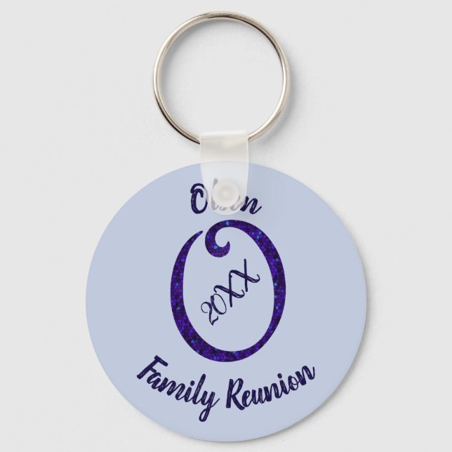 Family Reunion Blue Mosaic Letter O Monogram Keychain (Front)