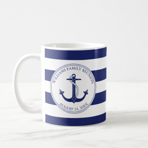 Family Reunion Blue Nautical Anchor Monogram Name Coffee Mug