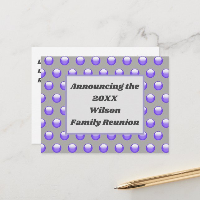 Family Reunion Blue Polka Dot Pattern Invitation Postcard (Front/Back In Situ)