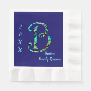 Family Reunion Blue Tie-dye B Monogram Gathering Napkins