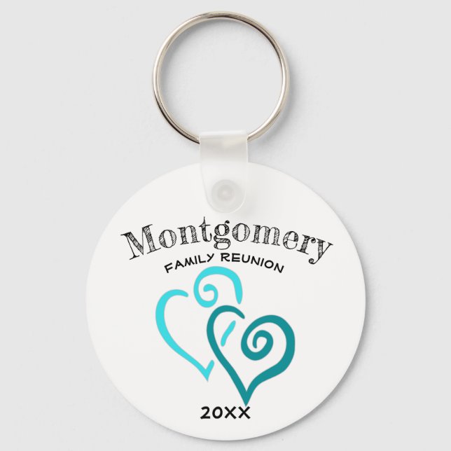 Family Reunion Blue Turquoise Heart Double Sided Keychain (Front)