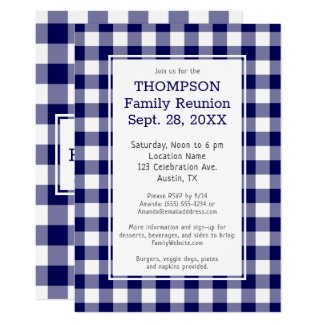 Family Reunion Blue White Buffalo Check Party Invitation