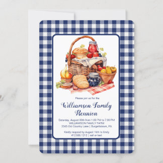 Family Reunion Blue White Check Picnic Invitation