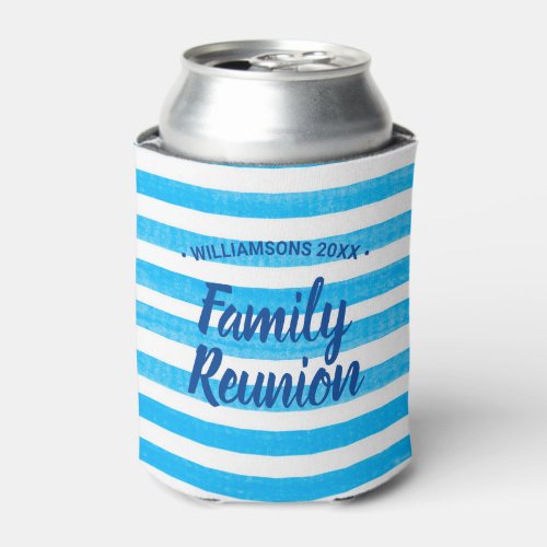 Family Reunion Blue White Stripes Can Cooler