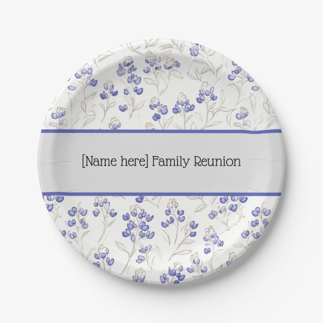 Family Reunion, Boho Chic Bluebonnets, Paper Plates (Front)