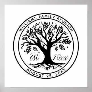 Family Reunion Boho Tree Monogram Name Poster