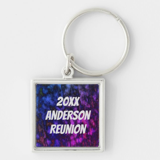 Family Reunion Bright Neon Blue Purple Keepsake Keychain (Front)