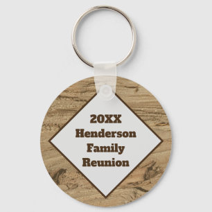 Family Reunion Brown Wood Grain Photo Keepsake Keychain
