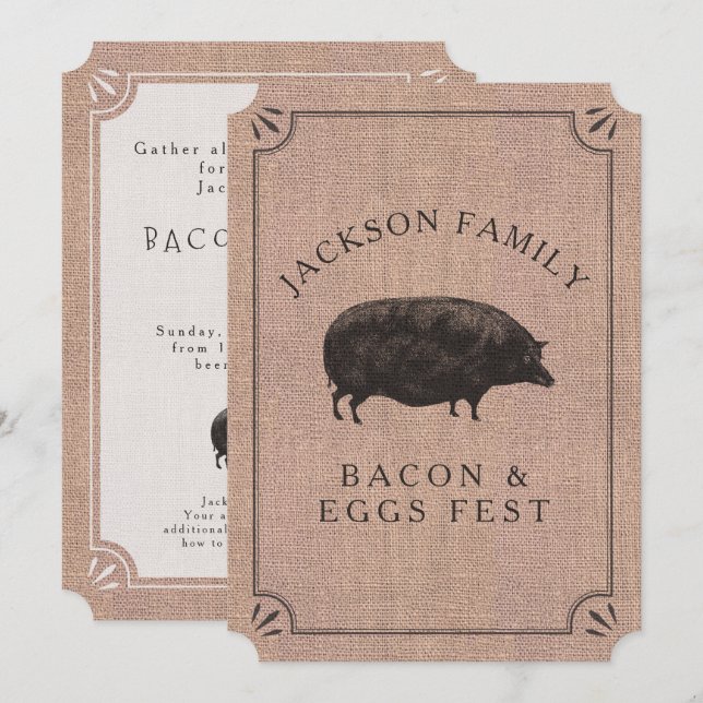 Family Reunion Brunch Rustic Farm Vintage Pig Invitation (Front/Back)