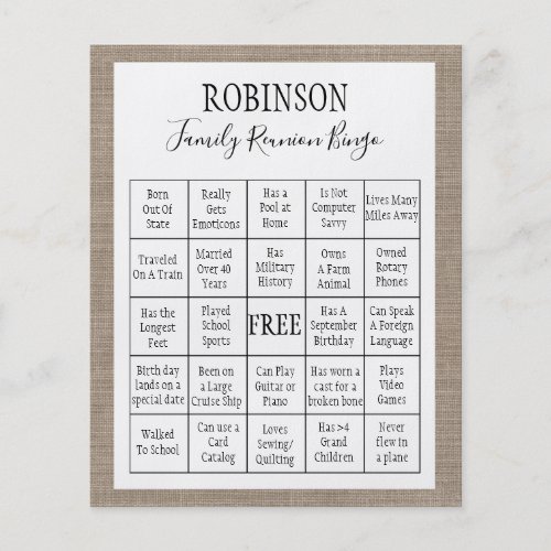 Family Reunion Burlap Bingo Game