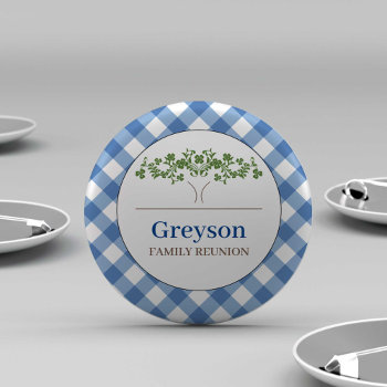 Family Reunion Buttons Blue Gingham Theme by VGInvites at Zazzle