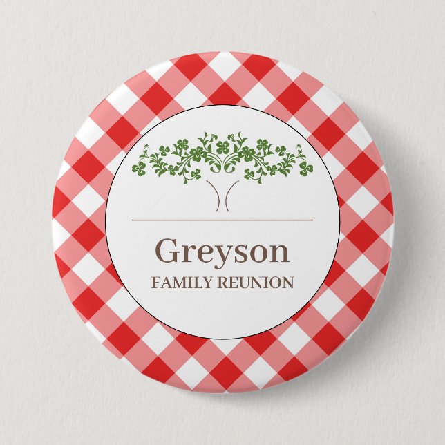 Family Reunion Buttons Red Gingham Theme (Front)