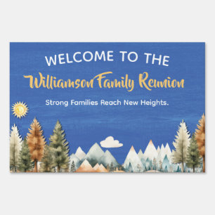 Family Reunion Camping Forest Mountains Welcome Sign