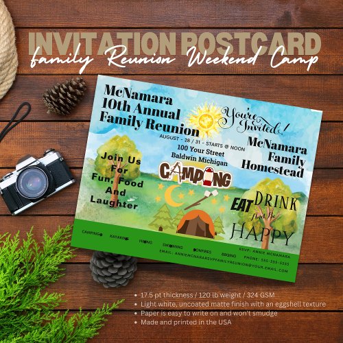 Family Reunion Camping Invitation Postcard