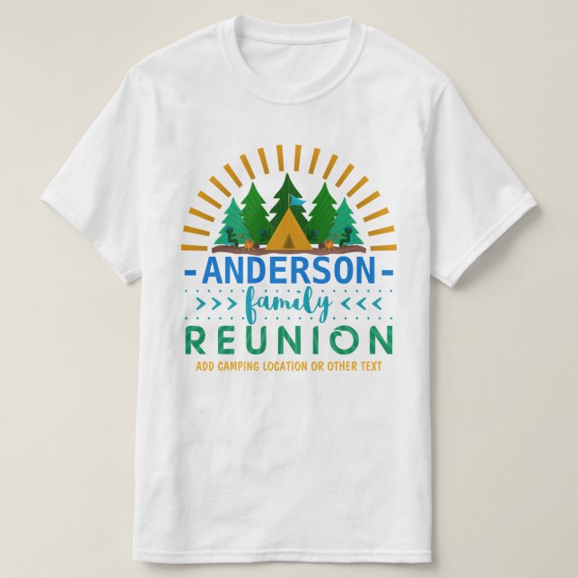 Family Reunion Camping Trip Custom Name + Text T-Shirt (Design Front)