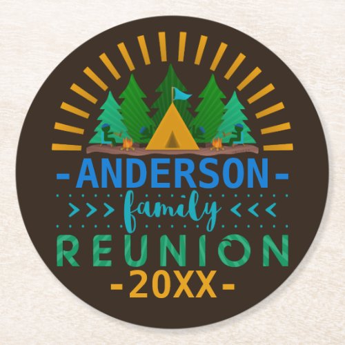 Family Reunion Camping Trip Party  Custom Name Round Paper Coaster