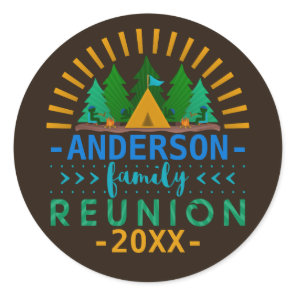 Family Reunion Camping Trip Woods | Custom Name Classic Round Sticker