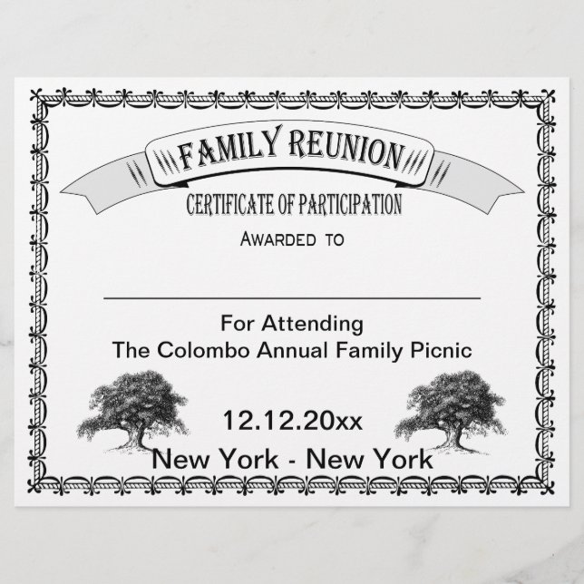 Family Reunion Certificate of Participation (Front)