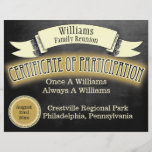 Family Reunion Certificate of Participation<br><div class="desc">Old fashioned chalk board style design features a ribbon for adding your name, school name or company name. Certificate of participation is great for family reunions, military reunion, work reunion, school and school reunions. Customize this certificate of participation with your own text. Gold seal has text where you can enter...</div>