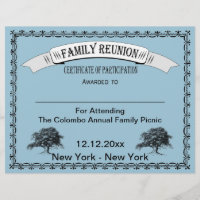 Family Reunion Certificate of Participation