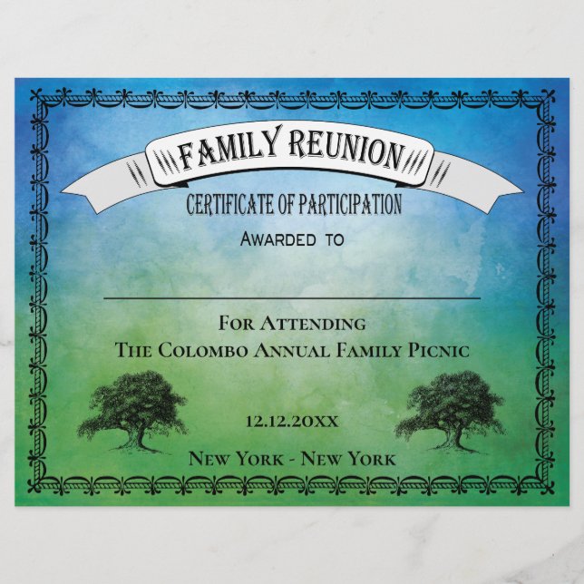Family Reunion Certificate of Participation Award (Front)
