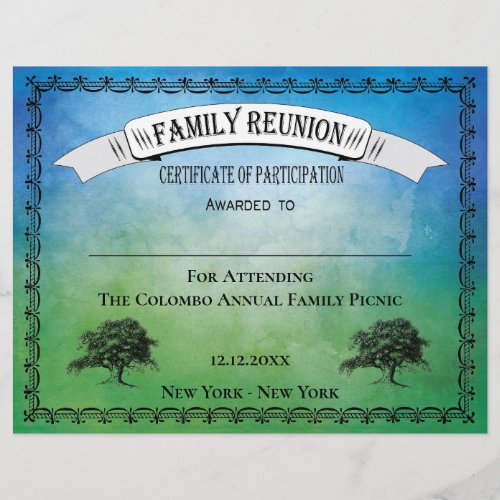 Family Reunion Certificate of Participation Award