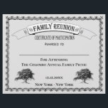 Family Reunion Certificate of Participation Gray<br><div class="desc">Family Reunion Certificate of Participation features vintage style frame and "family" trees. Give a certificate of participation to family members at your next reunion. Certificate can be used as attendance, contests, games and more. Organize a awards ceremony for your reunion event. Hand out these Family Reunion certificates to all of...</div>