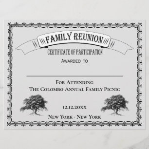 Family Reunion Certificate of Participation Gray