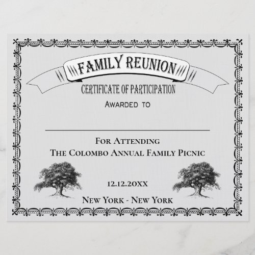 Family Reunion Certificate of Participation Gray