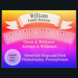 Family Reunion Certificate of Participation  Retro<br><div class="desc">Old fashioned chalk board style design features a ribbon for adding your name, school name or company name. Certificate of participation is great for family reunions, military reunion, work reunion, school and school reunions. Customize this certificate of participation with your own text. Gold seal has text where you can enter...</div>