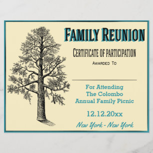 Family Reunion Certificate - Tall Family Tree