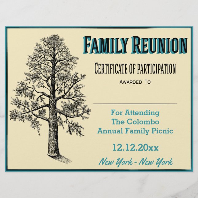Family Reunion Certificate - Tall Family Tree (Front)