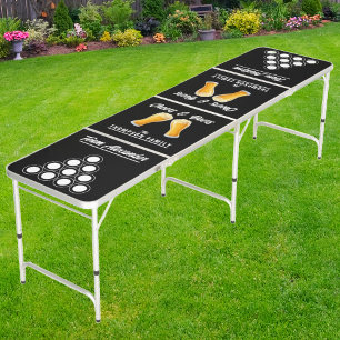 Family Reunion Champions with Team Names   Black Beer Pong Table