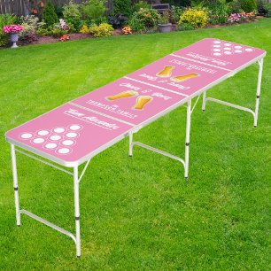 Family Reunion Champions with Team Names Pink Beer Pong Table