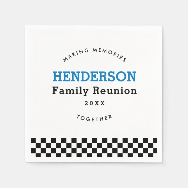 Family Reunion Checkered Black And White Retro Napkins (Front)