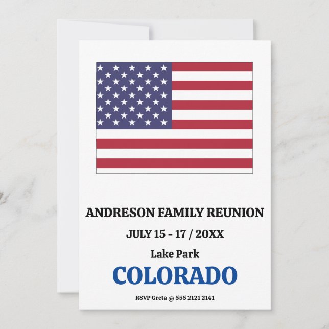 Family Reunion 🎉 COLORADO State Map USA Flag  Invitation (Front)