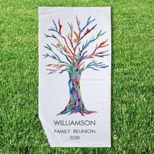 Family Reunion Colorful Family Tree Beach Towel