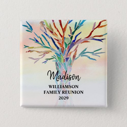 Family Reunion Colorful Family Tree Custom Name  B Button