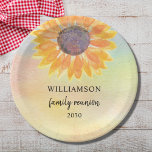 Family Reunion Colorful Paper Plates<br><div class="desc">This family reunion paper plate is decorated with a yellow sunflower on a watercolor background.
Easily customizable. 
Use the Customize Further option to change the text size,  style,  or color.
Because we create our artwork you won't find this exact image from other designers. 
Original Watercolor © Michele Davies.</div>