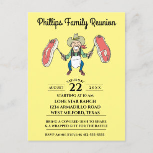 Family Reunion Cowboy Big Steaks Invitation Postcard
