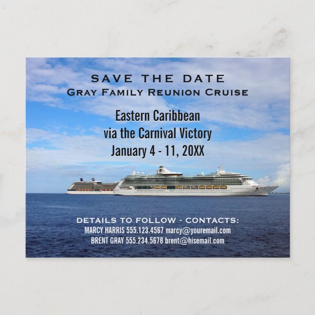 Family Reunion Cruise Ships | Save the Date Ocean Announcement Postcard (Front)