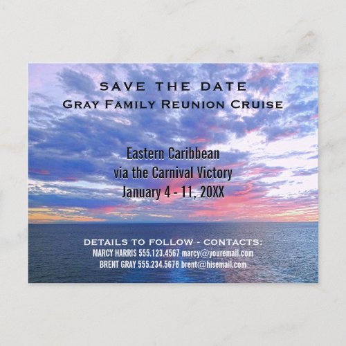 Family Reunion Cruise Vacation  Save the Date Announcement Postcard