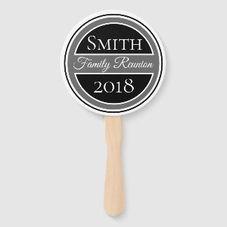 Family Reunion Custom Badge Black Gray Monogram Hand Fan