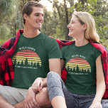 Family Reunion Custom Camping Trip Sunset Forest T-Shirt<br><div class="desc">Cool matching family reunion t-shirts for the whole group to wear to a picnic meetup in nature. These custom family tees feature a beautiful vintage sunset over a forest of pretty trees under your personalized text.</div>
