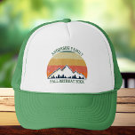 Family Reunion Custom Fall Retreat Sunset Monogram Trucker Hat<br><div class="desc">Cool custom family reunion hats for an autumn get-together with cousins,  aunts,  uncles,  and grandparents. Order matching caps for the whole crew with your last name and year in green surrounding the beautiful fall sunset image over the mountains and trees. Great personalized group camping trip keepsake gifts for everyone.</div>