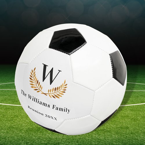 Family reunion custom monogram name gold soccer ball