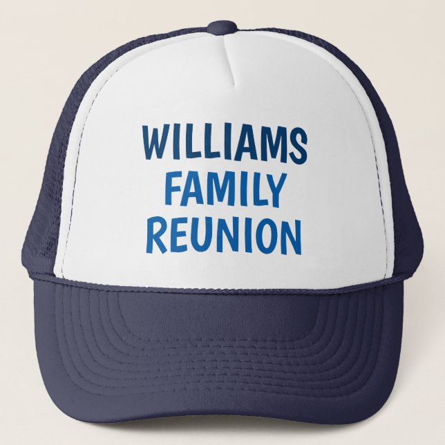 Family Reunion Custom Name Blue Trucker Hat (Front)